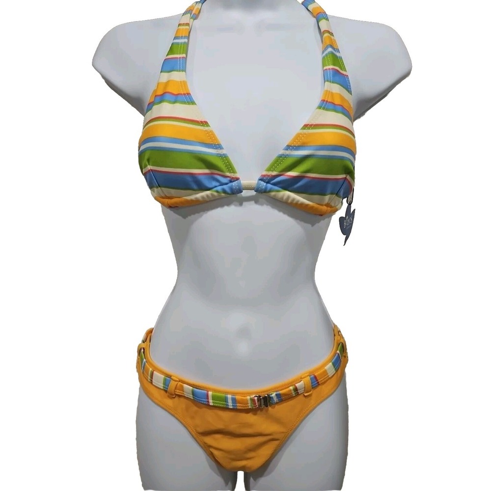 SWIM BATHING Suit Bikini Two Pc  Buzios Brazil LARGE Peach Blue Green New Tags